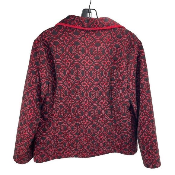 Cafe Au Lait Womens Vintage Blazer Jacket Patterned Button Up Black Red Large - Picture 10 of 10